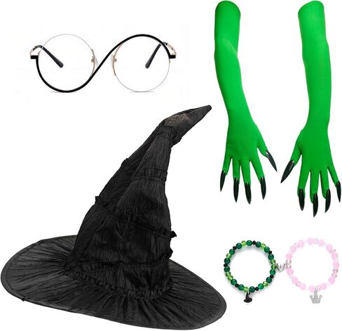 لطيف الساحرة قبعة cosplay النظارات Elphaba القفازات الأخضر أساور الهالوين أزياء البالغين النساء الفتاة إكسسوارات الملحقات الأدوار. in Saudi Arabia