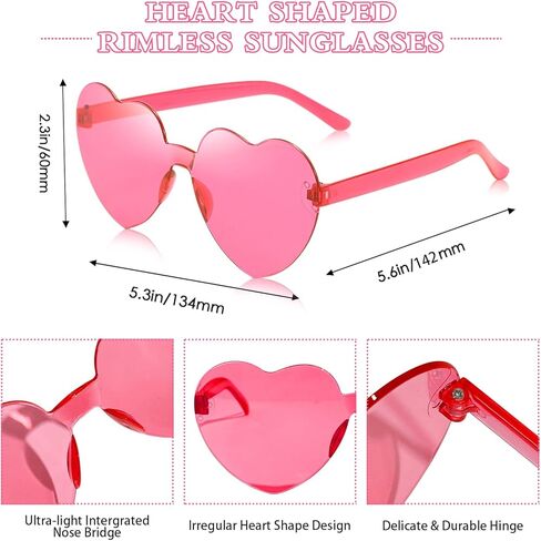 SUNOVELTIES 18 Heart Shape Rimless Sunglasses Transparent Candy Color Party Glasses Colored Eyewear for Women in Kuwait