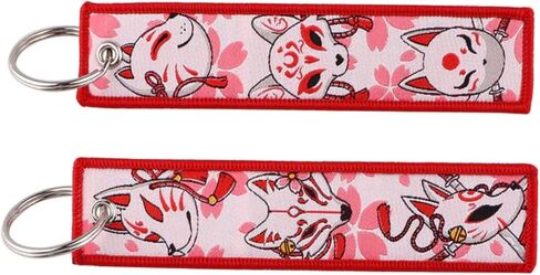 Pinstant Fox Kitsune Mask اليابانية Cherry Blossom Japan Folklore Keychain keychain chain fob ring in Saudi Arabia
