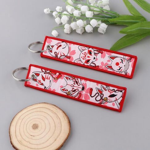 Pinstant Fox Kitsune Mask اليابانية Cherry Blossom Japan Folklore Keychain keychain chain fob ring in Saudi Arabia