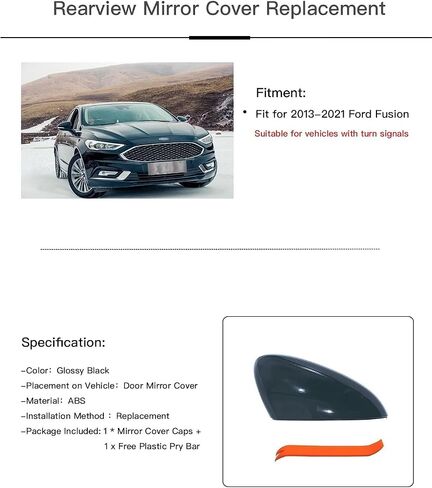 غطاء مرآة الجانبين الأيمن على الجانب الآخر متوافق مع Ford Fusion 2013-2020 دون الإشارة إلى الأسود النقي in Kuwait