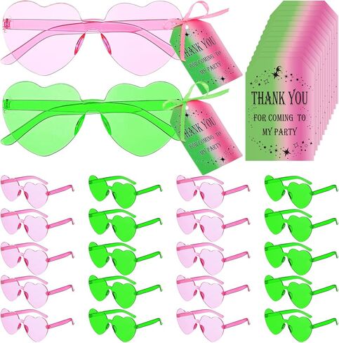 Flutesan 24 أزواج Witch Party Heart Sunglasses Props لصالح النظارات الشمسية الوردي والأخضر مع شكر هدية بطاقة لصالح حفل عيد الميلاد إكسسوارات الزي in Saudi Arabia