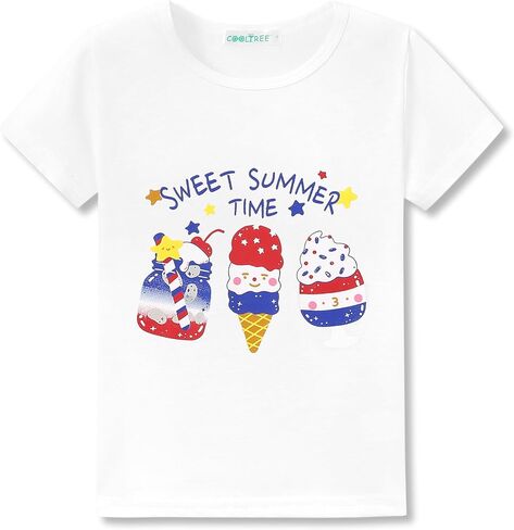 Toddler Girls' Short Sleeve Graphic T-Shirts - Green Blouse with Ice - Cream Print for Little Girls Size 2T-5T in Saudi Arabia
