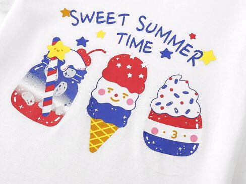 Toddler Girls' Short Sleeve Graphic T-Shirts - Green Blouse with Ice - Cream Print for Little Girls Size 2T-5T in Saudi Arabia
