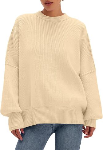 Womens Crewneck Batwing Long Sleeve Sweaters Fall 2024 Oversized Side Slit Ribbed Knit Sweaters Pullover Tops in Kuwait