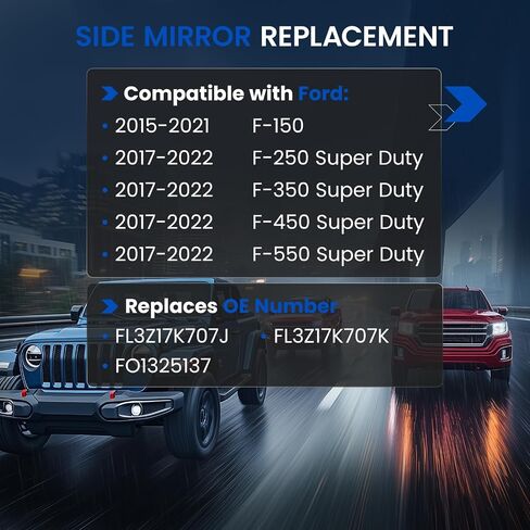 الجهة اليمنى من الركاب الأيمن تسخين الزجاج السفلي المرآة FL3Z17K707J متوافق مع Ford F150 F250 F-350 F-450 F-550 Super Duty 2015-2022 ، زجاج مرآة في الرؤية الخلفية الأيمن مع لوحة دعم مع دعم in Kuwait