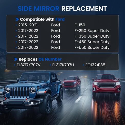 الجهة اليمنى من الركاب الأيمن تسخين الزجاج السفلي المرآة FL3Z17K707J متوافق مع Ford F150 F250 F-350 F-450 F-550 Super Duty 2015-2022 ، زجاج مرآة في الرؤية الخلفية الأيمن مع لوحة دعم مع دعم in Saudi Arabia