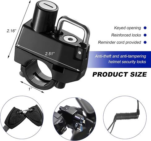 2 PCS Motorcycle Helmet Lock, Anti-Theft Security Aluminum Alloy Handlebar Locks with 2 Keys, Tamper-Proof Safety Helmet Holder Hook for Motorcycles ATVs Dirt Bikes Scooters (Lock+Cable) in Kuwait