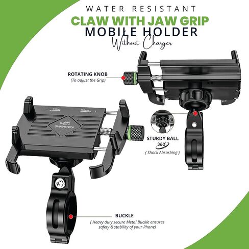 حامل هاتف Grand Pitstop Pike Mount ، صديق للهاتف ، صديق للدراجة النارية ، حامل الهاتف الخليوي المثبت على المقابض للدراجة ، الدوران 360 درجة ، حبل الهاتف الشامل للهواتف 4.5-7 بوصة أسود in Kuwait