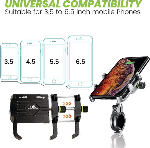 حامل هاتف Grand Pitstop Pike Mount ، صديق للهاتف ، صديق للدراجة النارية ، حامل الهاتف الخليوي المثبت على المقابض للدراجة ، الدوران 360 درجة ، حبل الهاتف الشامل للهواتف 4.5-7 بوصة أسود in Kuwait