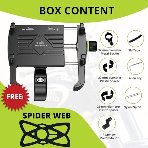 حامل هاتف Grand Pitstop Pike Mount ، صديق للهاتف ، صديق للدراجة النارية ، حامل الهاتف الخليوي المثبت على المقابض للدراجة ، الدوران 360 درجة ، حبل الهاتف الشامل للهواتف 4.5-7 بوصة أسود in Kuwait