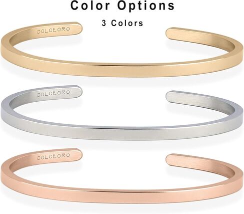 Dolceoro Personalized Inspirational Mantra Cuff Bracelet Jewelry, 3mm Wide Shiny 316L Surgical Steel in Saudi Arabia