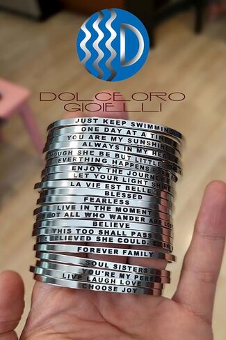 Dolceoro Personalized Inspirational Mantra Cuff Bracelet Jewelry, 3mm Wide Shiny 316L Surgical Steel in Saudi Arabia