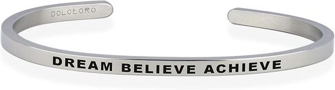 Dolceoro Personalized Inspirational Mantra Cuff Bracelet Jewelry, 3mm Wide Shiny 316L Surgical Steel in Kuwait