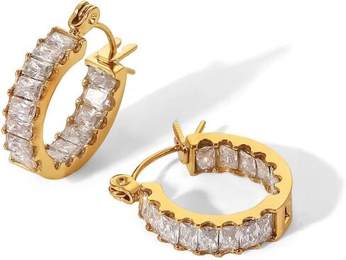 14K Gold over S925 Silver Crystal Hoop Earrings, Natural Crystal Earrings, Beautiful Women's Day, Birthday Gift for Wife in Saudi Arabia