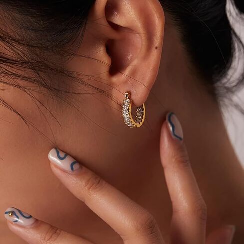14K Gold over S925 Silver Crystal Hoop Earrings, Natural Crystal Earrings, Beautiful Women's Day, Birthday Gift for Wife in Saudi Arabia
