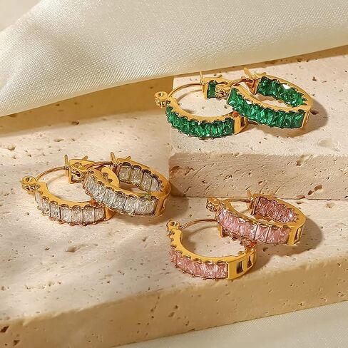 14K Gold over S925 Silver Crystal Hoop Earrings, Natural Crystal Earrings, Beautiful Women's Day, Birthday Gift for Wife in Saudi Arabia