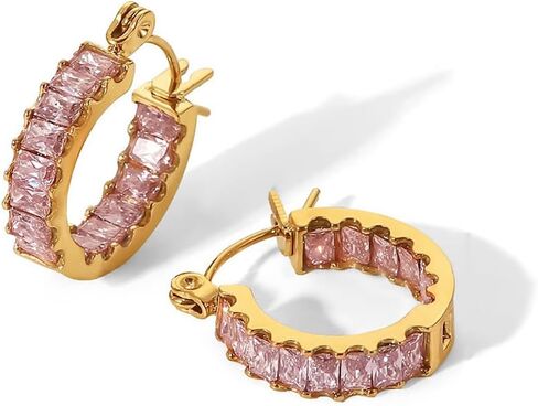 14K Gold over S925 Silver Crystal Hoop Earrings, Natural Crystal Earrings, Beautiful Women's Day, Birthday Gift for Wife in Saudi Arabia