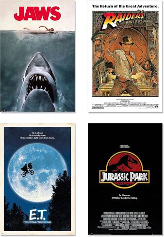 Steven Spielberg Classics # 2 - مجموعة ملصقات الأفلام (Jaws ، E.T. ، Raiders of the Lost Ark & Jurassic Park) (مقاس 24 × 36 ") in Saudi Arabia