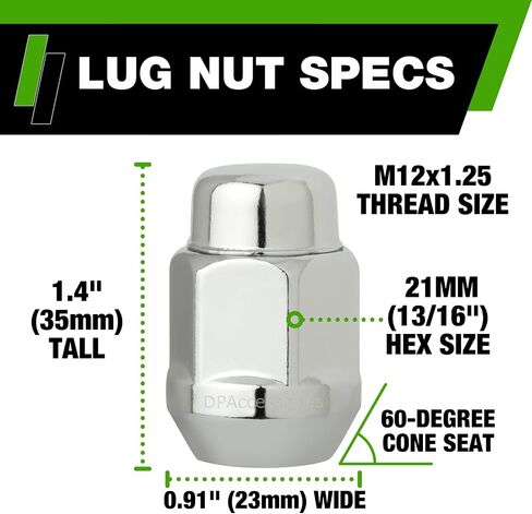 DPAccessories Black M12x1.25 Lug Nuts - Closed End Bulge Acorn - 21mm (13/16") Hex - 1.4" Tall - Set of 24 - LCB3C5HE2BK04024 in Saudi Arabia