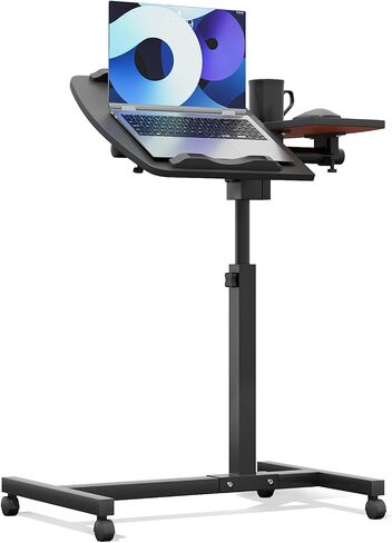 Athena Collection Height Adjustable Rolling Desk Mobile Portable Laptop Stand Cart Small Sit Standing Desk Computer Table Workstation for Home Office, White in Kuwait