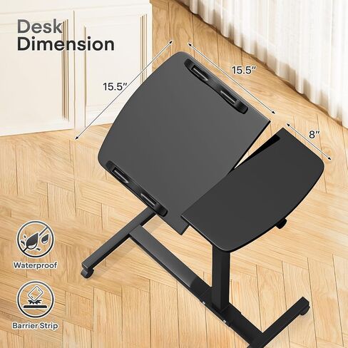 Athena Collection Height Adjustable Rolling Desk Mobile Portable Laptop Stand Cart Small Sit Standing Desk Computer Table Workstation for Home Office, White in Kuwait