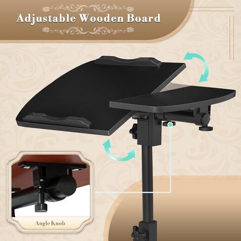 Athena Collection Height Adjustable Rolling Desk Mobile Portable Laptop Stand Cart Small Sit Standing Desk Computer Table Workstation for Home Office, White in Kuwait