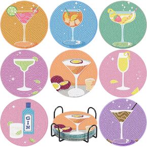 6pcs Diamond Painting Coasters Kit مع حامل ، فطر Diy Life Coaster Atties Diamond Art Cits للبالغين ، مستلزمات المبتدئين الكاملة للحفر الماس الفنية in Kuwait