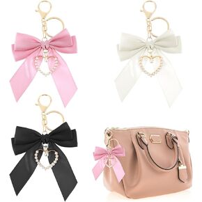 3 Pcs Pearl Bow Bag Keychain for Women, Bow Pearl Purse Charms for Girls, Bow Keychain Pearl Key Chains for Car Keys Backpacks Handbags Accessories (Pink, White, Black) in Saudi Arabia