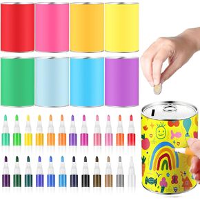 Tandefio 8 أجهزة كمبيوتر شخصية DIY Coin Piggy Bank Metal Piggy Bank Money Piggy Bank صندوق توفير فارغ مع 24 قلم طلاء أكريليك Piggy Bank Craft لعيد الميلاد هدية إبداعية للأولاد والبنات لوازم حفلات أعياد الميلاد in Kuwait