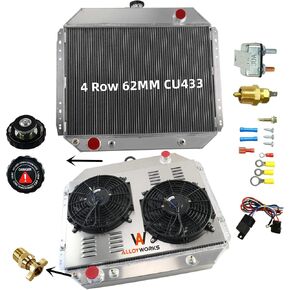 CU433 4 Row All Aluminum Radiator Fan Shroud Relay Kit for 66-79 Ford Trucks F100 F150 F250 F350 Bronco 1966 1967 1968 1969 1970 1971 1972 1973 1974 1975 1976 1977 1978 1979 F-Series Radiators L6 V8 in Saudi Arabia