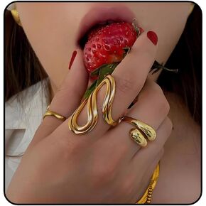 Thumb Rings For Women, Gold Silver Chunky Snake Asymmetrical Wavy Curve Ring Open Adjustable Non Tarnish Dainty Stainless Steel Anniversary Birthday Jewelry Gift in Kuwait
