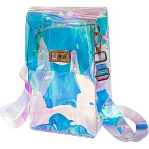 Holographic Clear Bag Stadium Approved - Iridescent Jelly Purse for Women, Neon Crossbody PVC Transparent Handbag with Strap in Kuwait