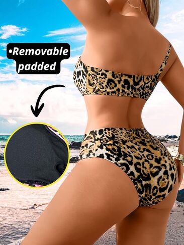 Cheetah Print Bikini Sets, One Shoulder Cut Out, Two Piece Cheeky Swimsuits High Leg Cut Bathing Suit for Women in Saudi Arabia