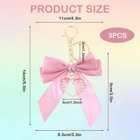 3 Pcs Pearl Bow Bag Keychain for Women, Bow Pearl Purse Charms for Girls, Bow Keychain Pearl Key Chains for Car Keys Backpacks Handbags Accessories (Pink, White, Black) in Saudi Arabia