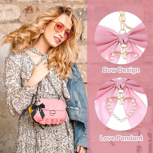3 Pcs Pearl Bow Bag Keychain for Women, Bow Pearl Purse Charms for Girls, Bow Keychain Pearl Key Chains for Car Keys Backpacks Handbags Accessories (Pink, White, Black) in Saudi Arabia
