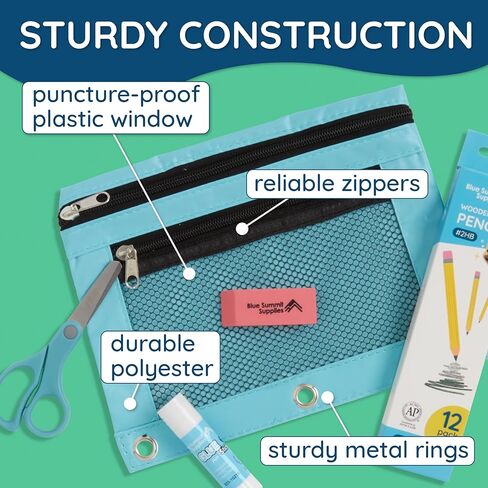 أكياس أقلام رصاص من شركة بلو ساميت سابلايز، حقيبة أقلام رصاص كبيرة الحجم 12 عبوة بألوان متنوعة لتخزين اللوازم المدرسية وأدوات الكتابة والمزيد، أكياس قماشية بسحاب لـ 3 مجلدات حلقية، 12 قطعة in Kuwait