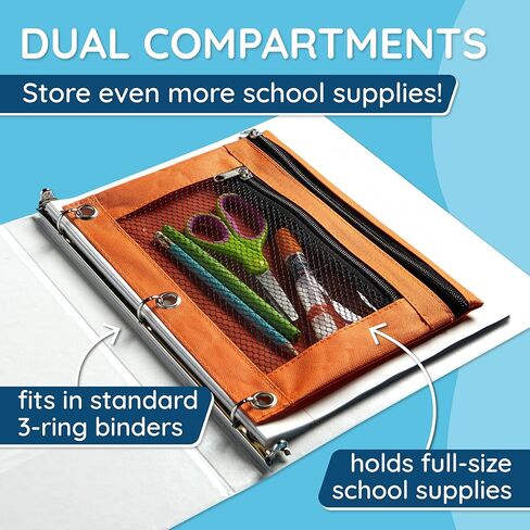 أكياس أقلام رصاص من شركة بلو ساميت سابلايز، حقيبة أقلام رصاص كبيرة الحجم 12 عبوة بألوان متنوعة لتخزين اللوازم المدرسية وأدوات الكتابة والمزيد، أكياس قماشية بسحاب لـ 3 مجلدات حلقية، 12 قطعة in Kuwait