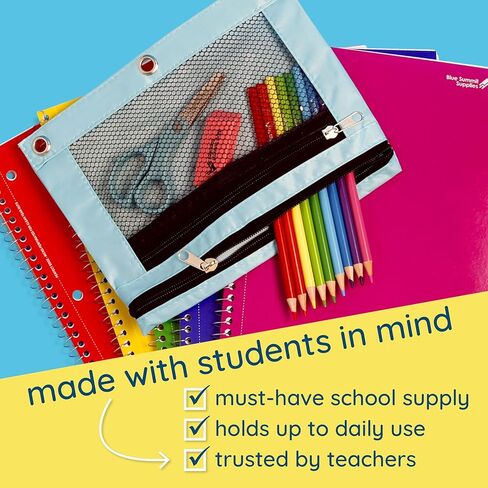 أكياس أقلام رصاص من شركة بلو ساميت سابلايز، حقيبة أقلام رصاص كبيرة الحجم 12 عبوة بألوان متنوعة لتخزين اللوازم المدرسية وأدوات الكتابة والمزيد، أكياس قماشية بسحاب لـ 3 مجلدات حلقية، 12 قطعة in Kuwait