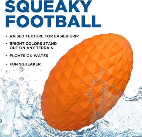 Hound2O Outdoor Dog Toys - Squeaky Football, Yellow - Tough, Engaging, Interactive Toy for All Breeds- Chew, Chase, & Fetch - Durable Non-Toxic Materials That Float - Easy to Clean for Outdoor Play in Kuwait