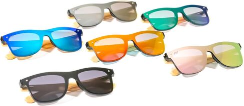 Polarized Sunglasses, UV400 Protection, Bamboo Arms, Mirrored Pink Lens, Men's and Women's, Eco-Friendly in Saudi Arabia