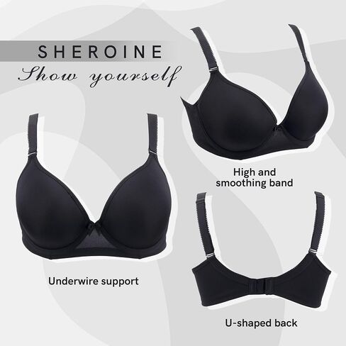 sheroine Women's T-Shirt Underwire Lightly Lined Bra Plus Size Push Up Padded Full Coverage Smoothing Bras in Kuwait
