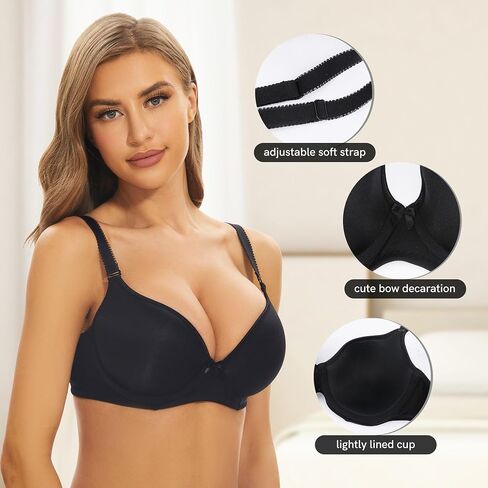 sheroine Women's T-Shirt Underwire Lightly Lined Bra Plus Size Push Up Padded Full Coverage Smoothing Bras in Kuwait
