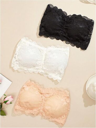 Oyoangle Women's 3 Pack Back Bandeau Bandeau Bras Pdeded Bralettes Push Up Comfy Tube Top Bra in Saudi Arabia