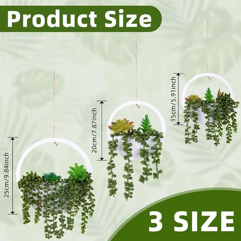 Honeydak 3 Pack العصارة الاصطناعية معلقة النباتات النباتات المزيفة مجموعة الجدار سلسلة من اللؤلؤ الغراس النضرة في وعاء مع الحبل لغرفة المعيشة الشرفة المنزل ديكور الجدار في الهواء الطلق (لون الخشب) in Kuwait
