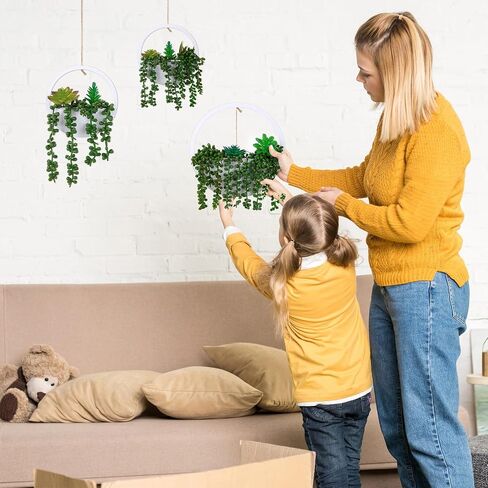 Honeydak 3 Pack العصارة الاصطناعية معلقة النباتات النباتات المزيفة مجموعة الجدار سلسلة من اللؤلؤ الغراس النضرة في وعاء مع الحبل لغرفة المعيشة الشرفة المنزل ديكور الجدار في الهواء الطلق (لون الخشب) in Kuwait