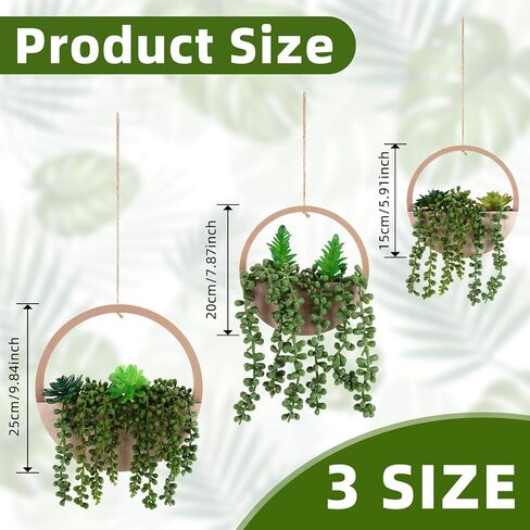 Honeydak 3 Pack العصارة الاصطناعية معلقة النباتات النباتات المزيفة مجموعة الجدار سلسلة من اللؤلؤ الغراس النضرة في وعاء مع الحبل لغرفة المعيشة الشرفة المنزل ديكور الجدار في الهواء الطلق (لون الخشب) in Kuwait