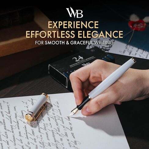 مجموعة أقلام حبر وردزورث آند بلاك، سن متوسط، تتضمن 6 خراطيش حبر ومحول إعادة تعبئة الحبر، حقيبة هدايا، يوميات، خط، أقلام كتابة ناعمة [ذهب أبيض]، مثالية للرجال والنساء in Kuwait