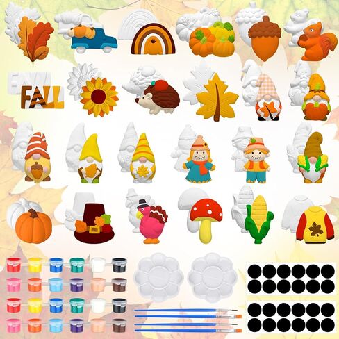 Simgoing 24 Sets Spring Kids Arts and Crafts Set Ceramic Painting Kit Unpainted Paintable Ceramics with 24 Magnet 4 Brushes and 2 Palette, Paint Your Own DIY Figurines for Toddler Boys Girls in Kuwait