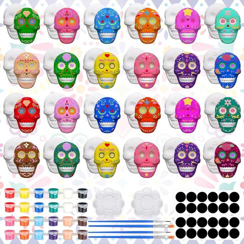 Simgoing 24 Sets Spring Kids Arts and Crafts Set Ceramic Painting Kit Unpainted Paintable Ceramics with 24 Magnet 4 Brushes and 2 Palette, Paint Your Own DIY Figurines for Toddler Boys Girls in Kuwait